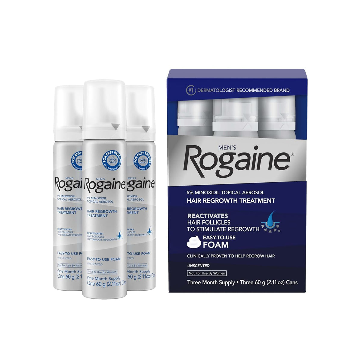 Rogaine Foam 5% Minoxidil Hair Regrowth Treatment Extra Strength, 3 Month Supply, Sealed Box, Expiry +01/2028