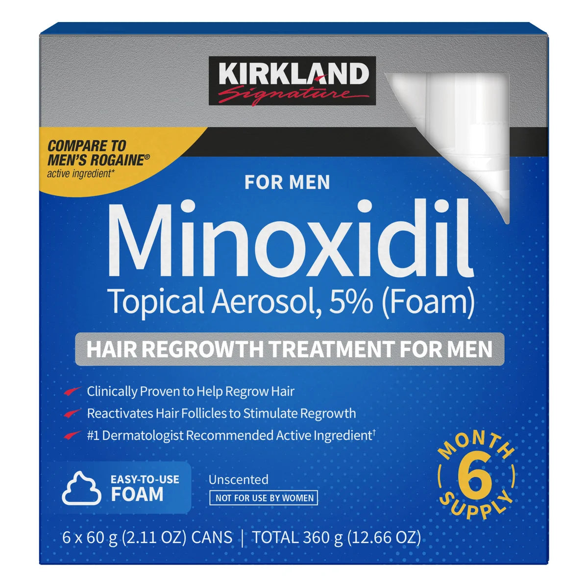 Kirkland Foam 5% Minoxidil Hair Regrowth Treatment Extra Strength (Rogaine Equivalent), 6 Month Supply, Sealed Box, Expiry +10/2027